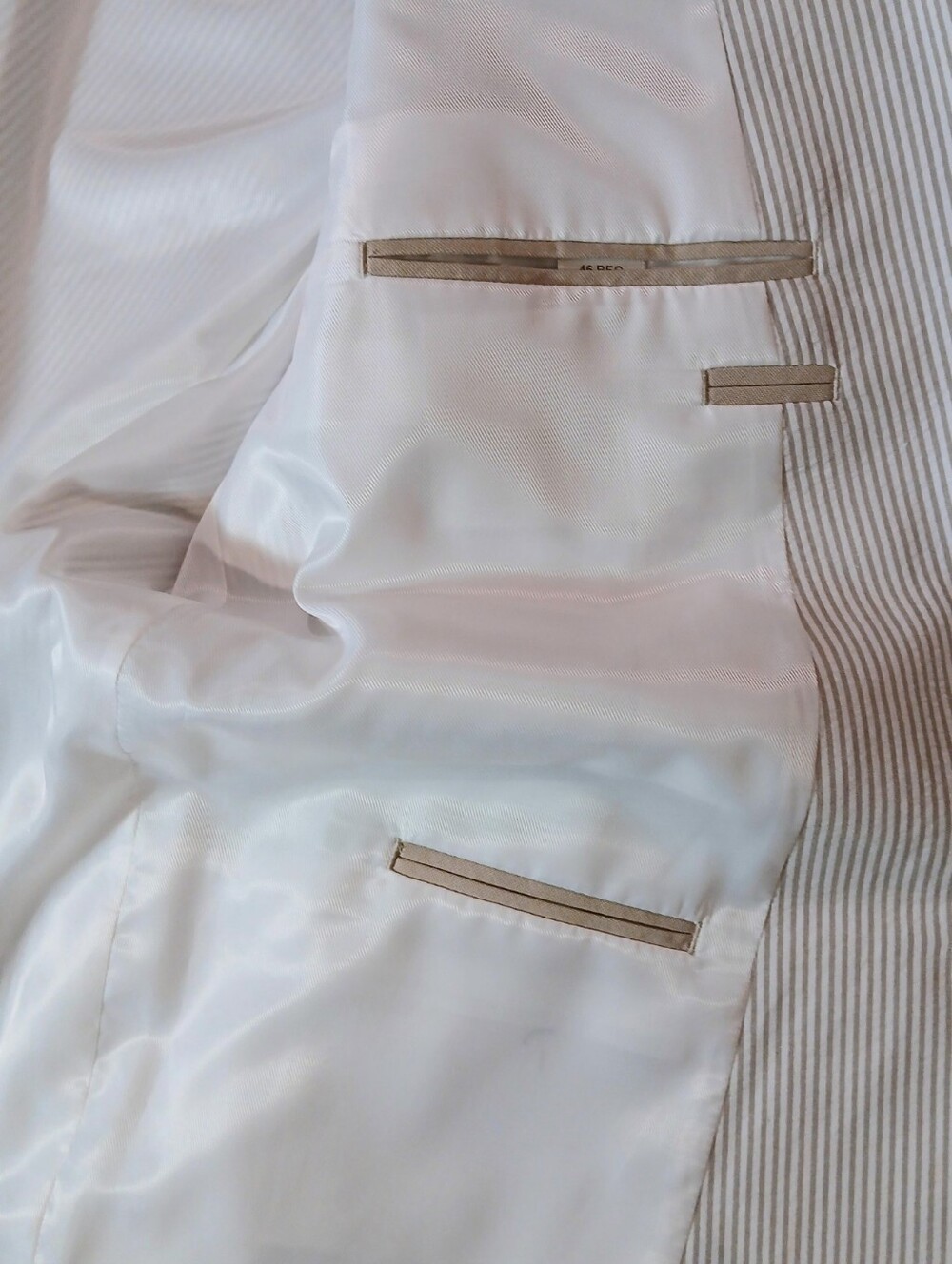 Mens Seersucker Blazer Tan White Lined Sz 46 R - Picture 10 of 11